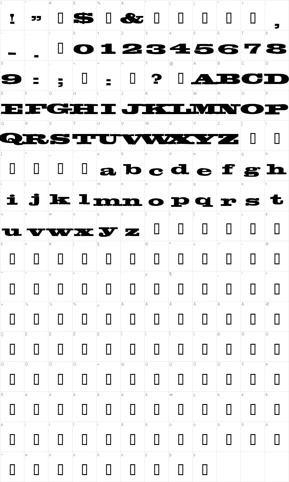 Egyptientto2font character map