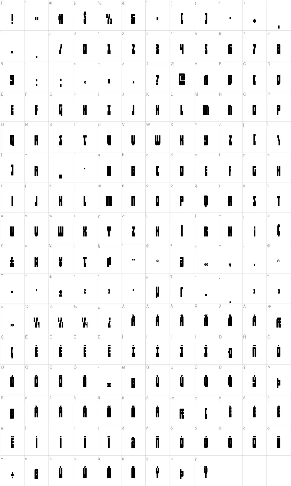 Elastic Ladfont character map