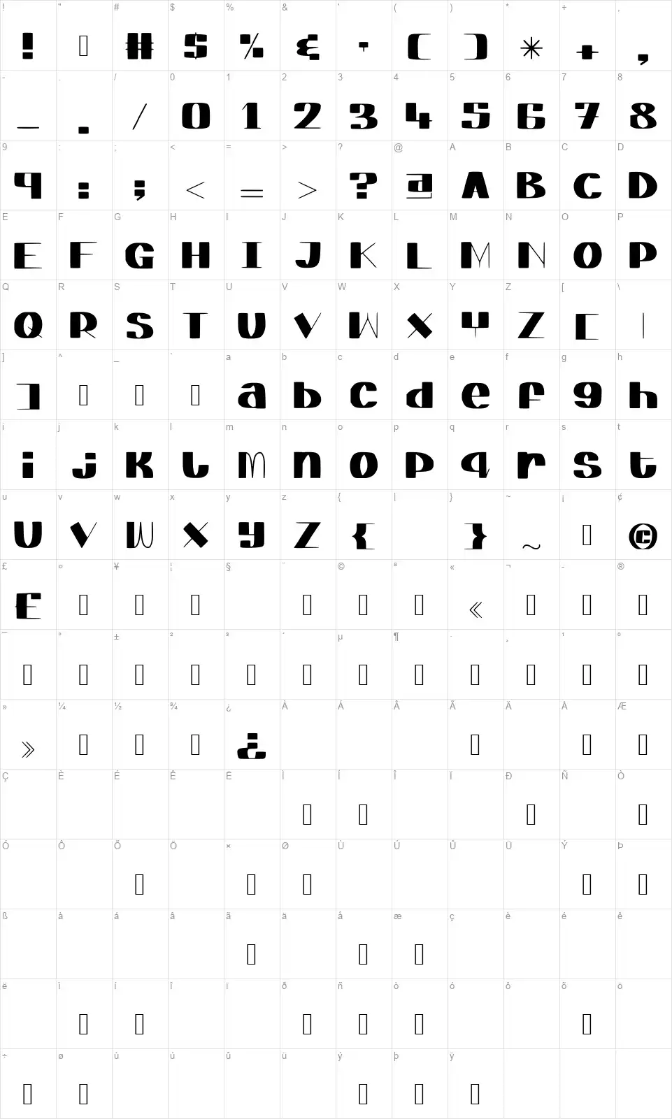 Elegant Agegefont character map