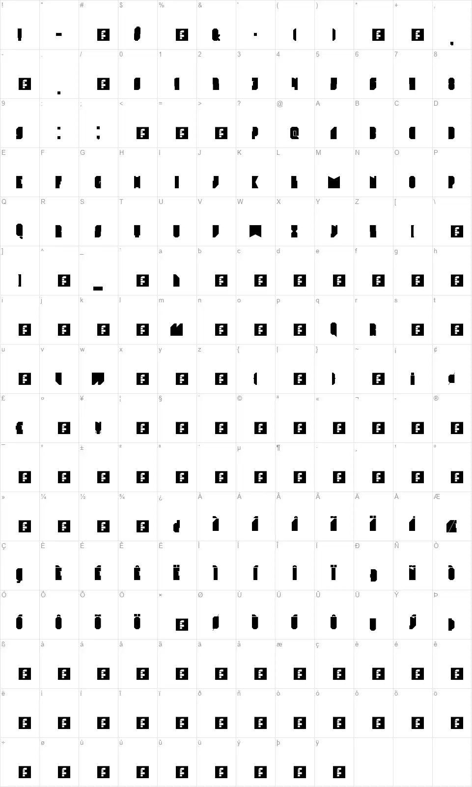 Elektrofont character map