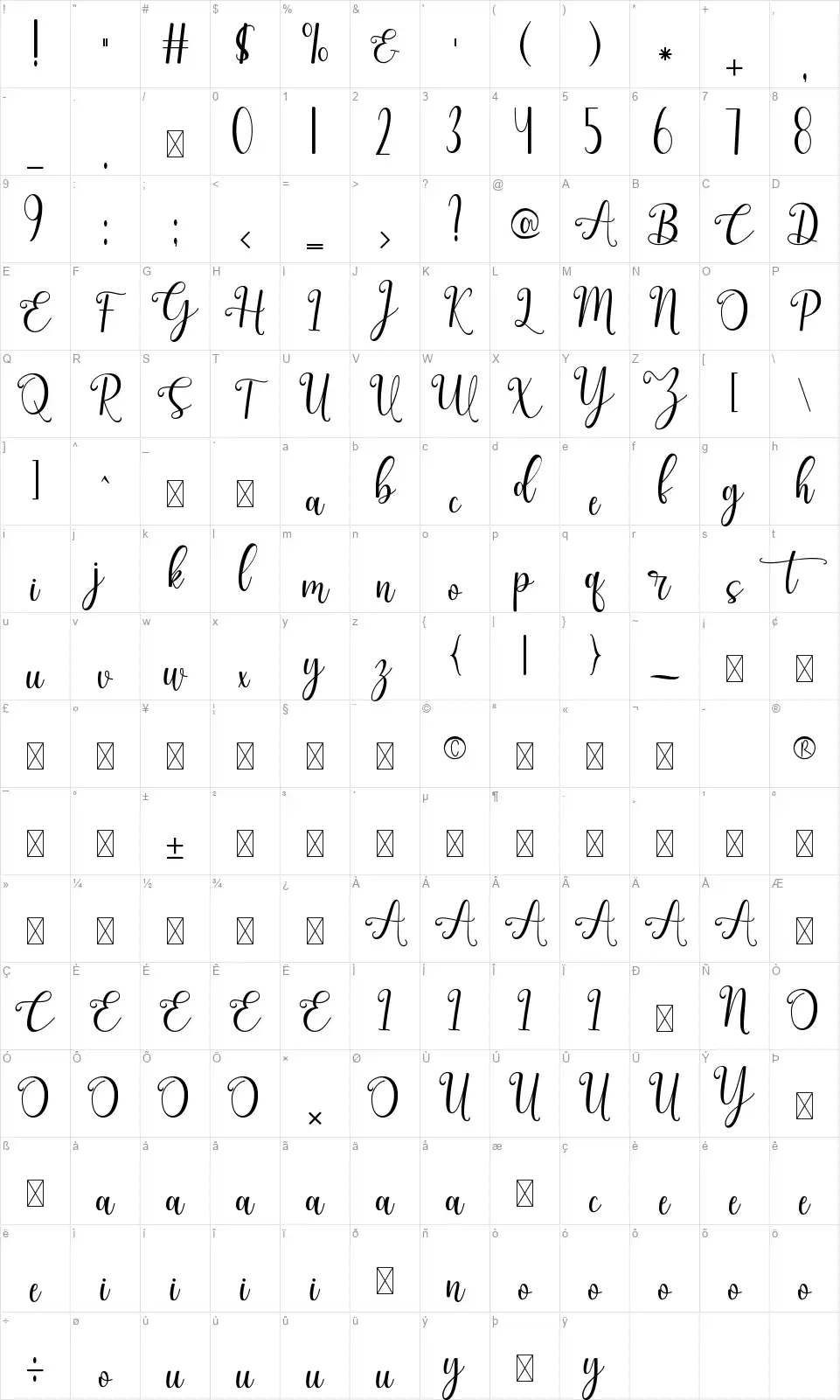 Emily Displayfont character map