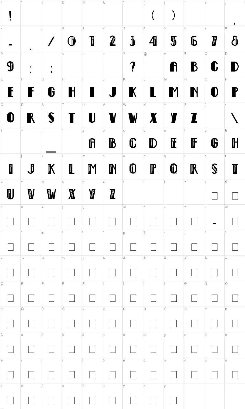 Empire State Decofont character map