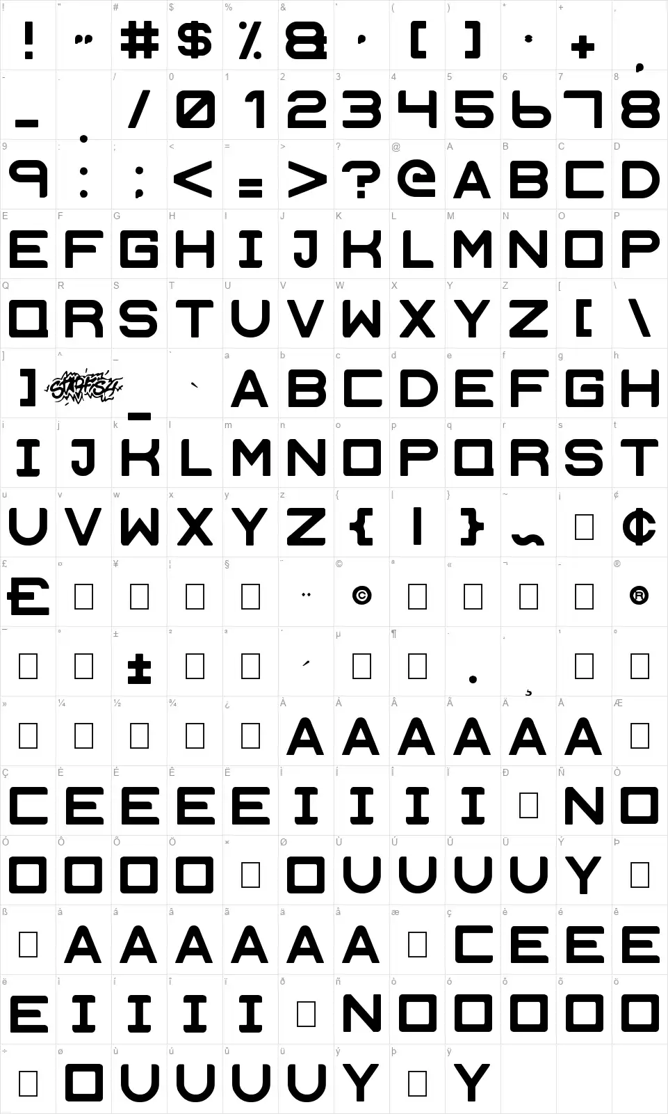 Enhancefont character map