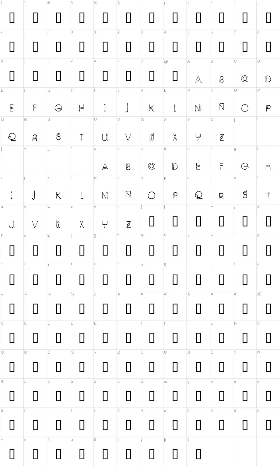 Enjoy The Alienfont character map