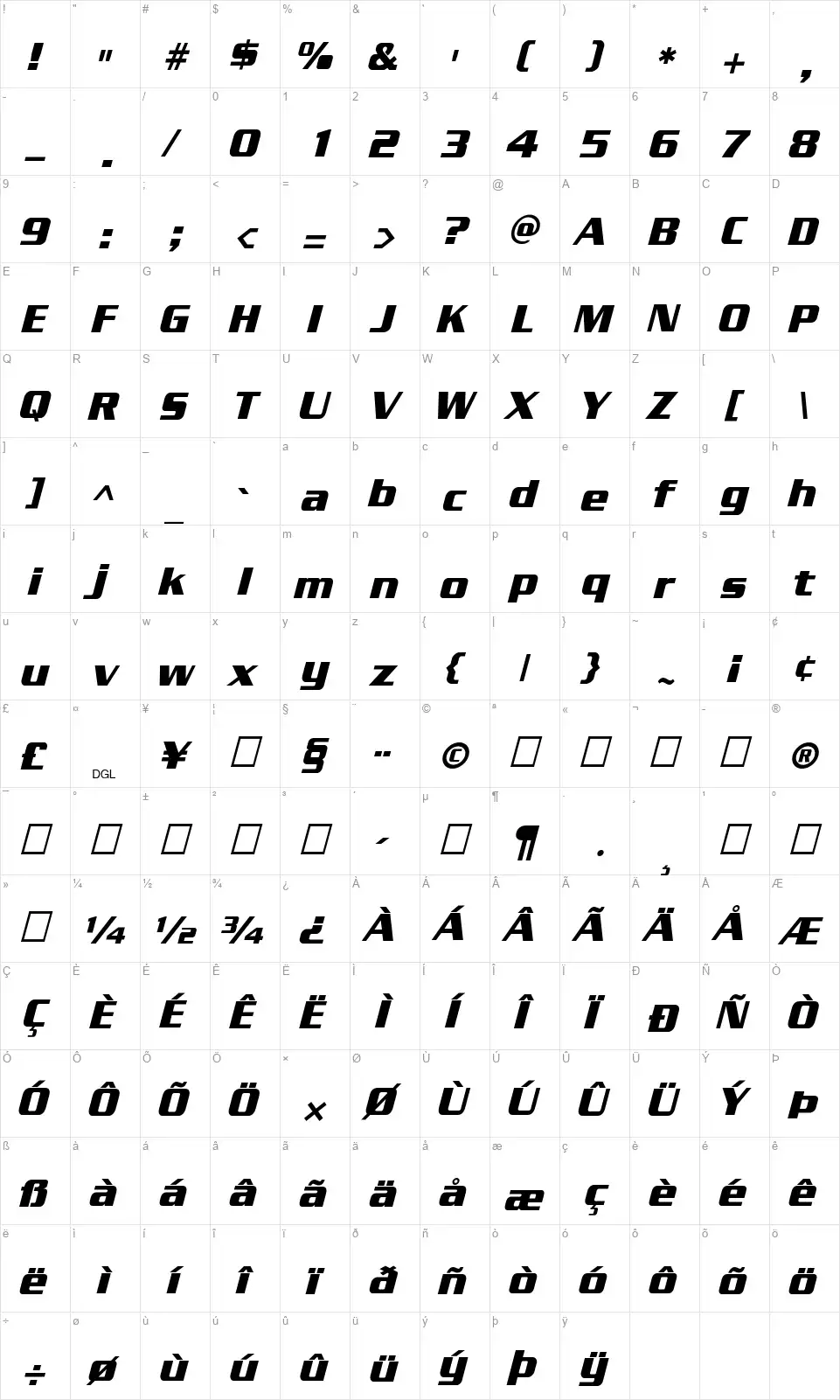 Enter Sansmanfont character map