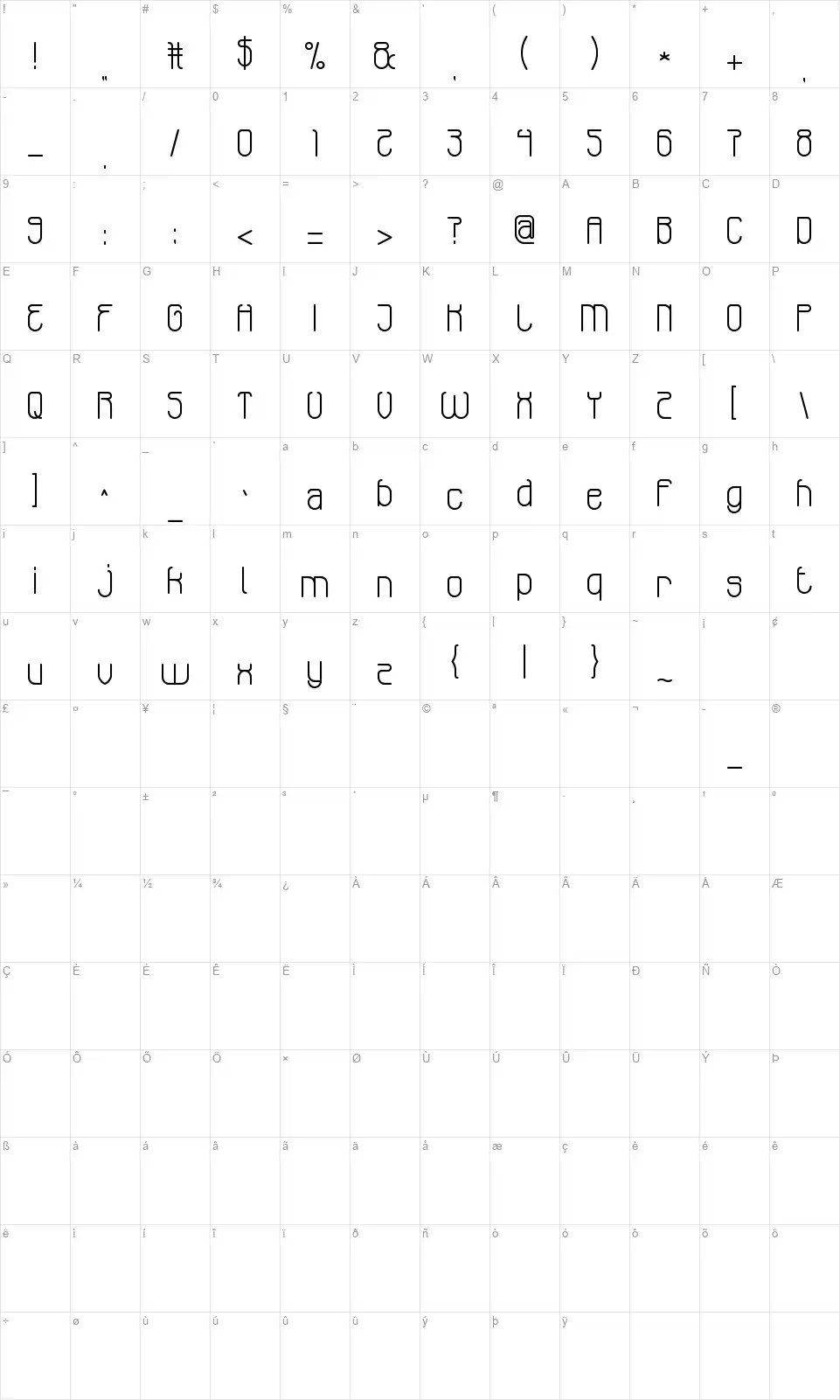 Entertaintment Showfont character map