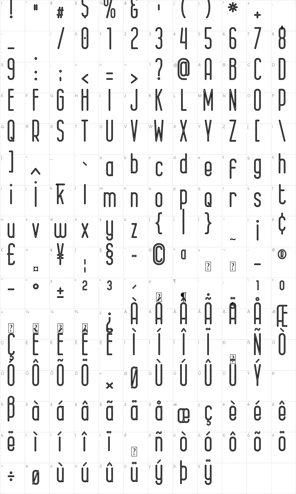Epicentrumfont character map