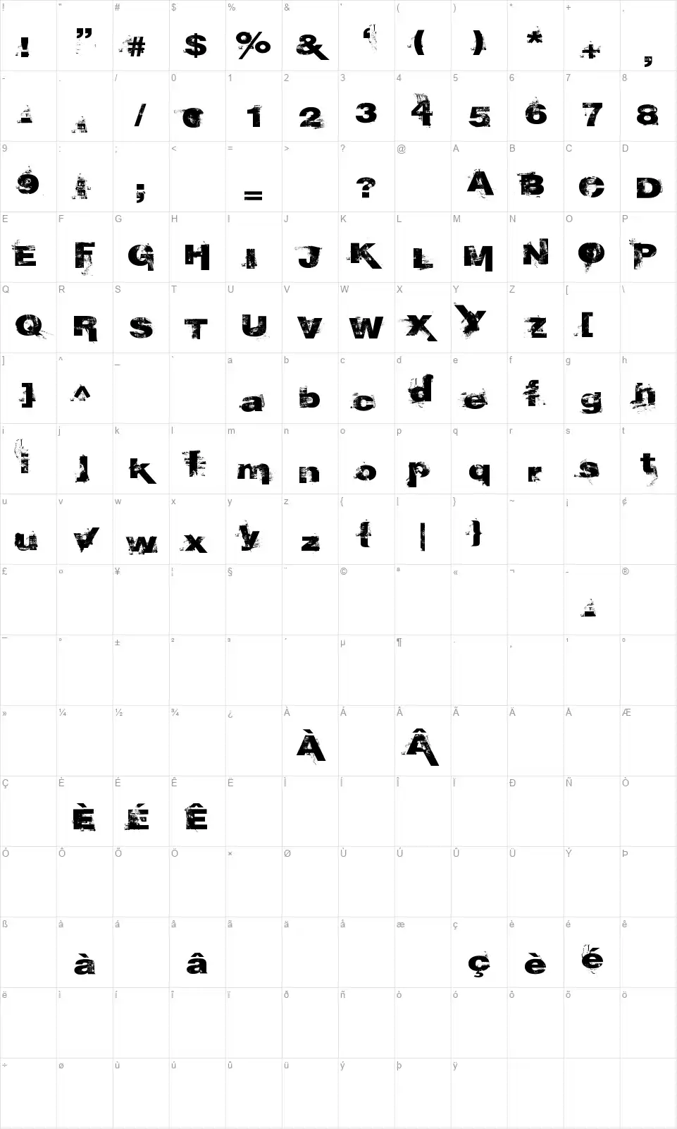 Epoxy Historyfont character map