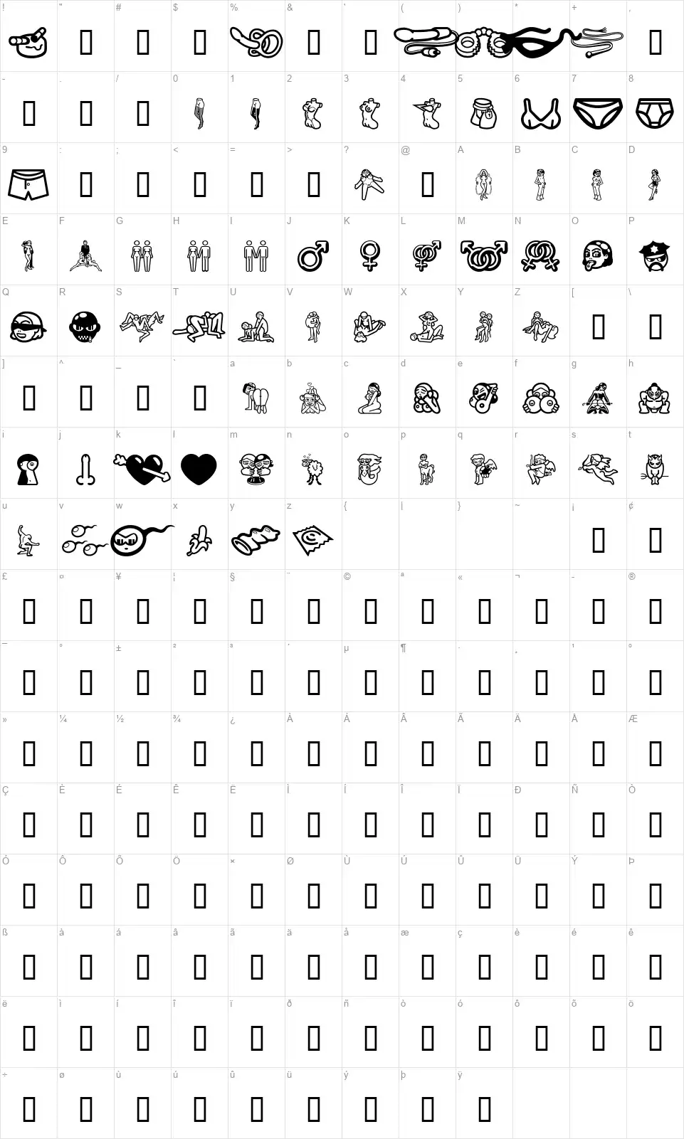Erotica CDfont character map