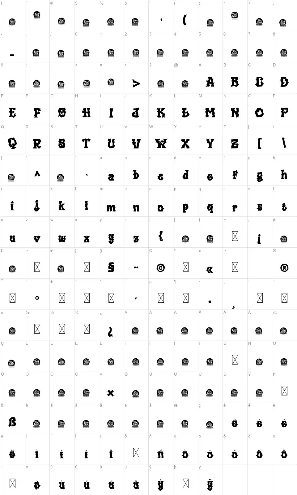 Esgardfont character map