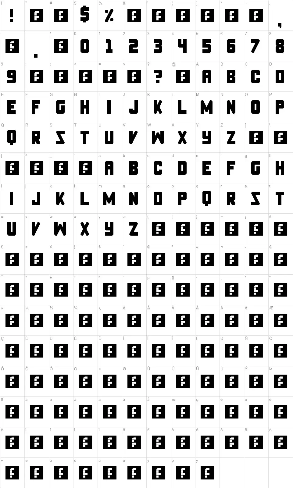 Establishmentfont character map