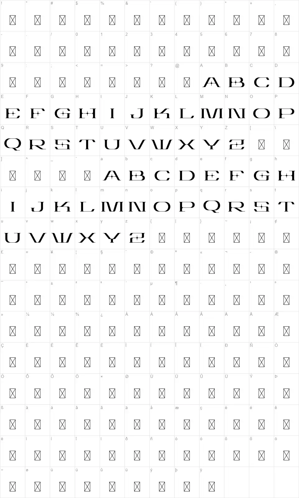 Estoriafont character map