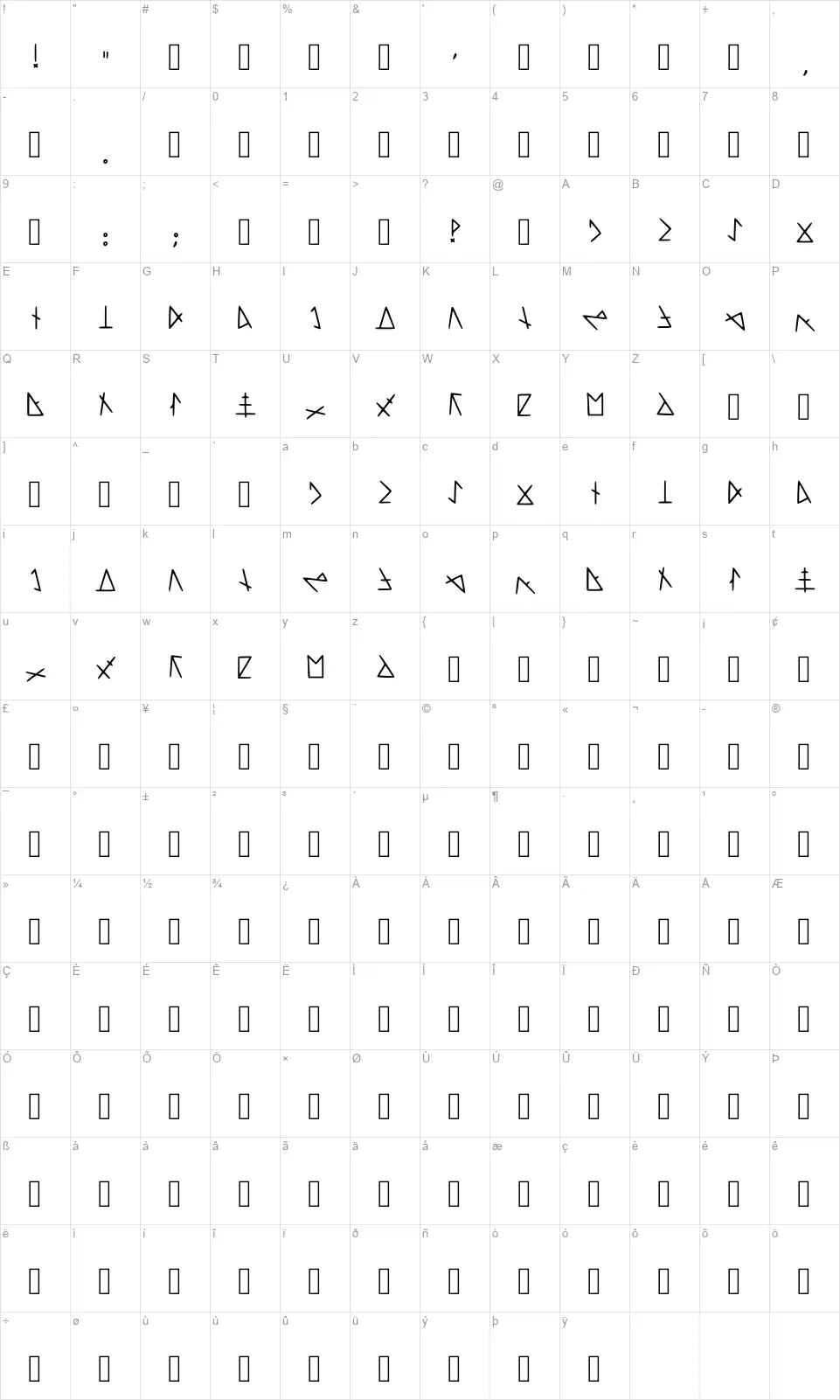 Esvefont character map