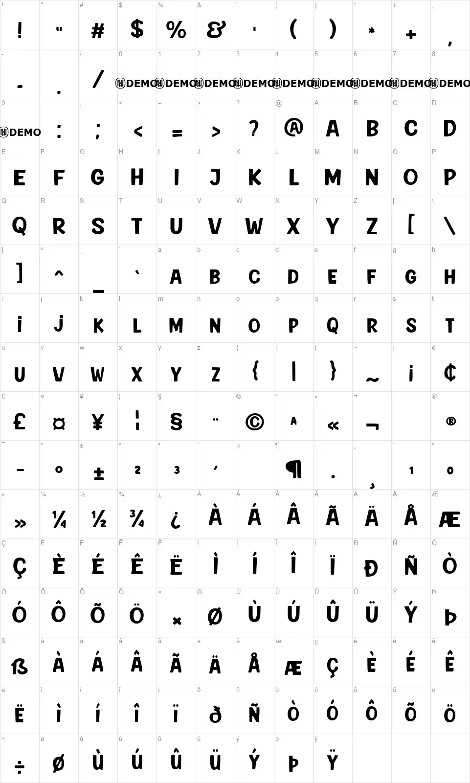 Every Runfont character map