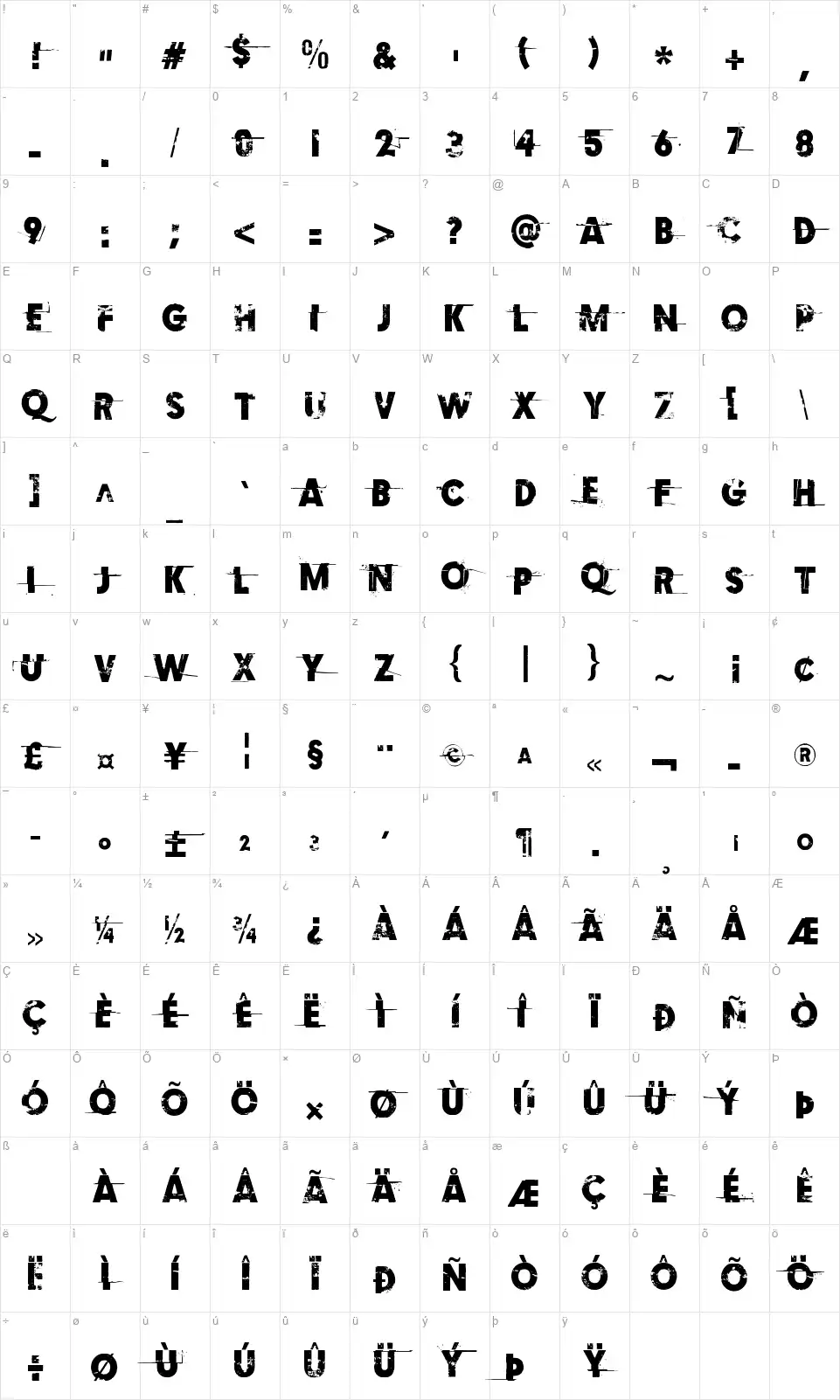 Examples Of Erosionfont character map