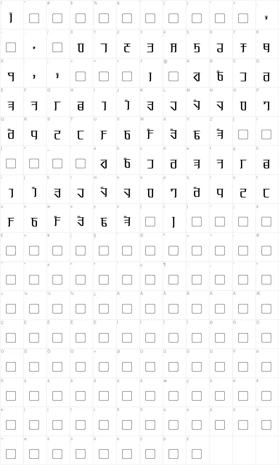 Exodite Distressedfont character map