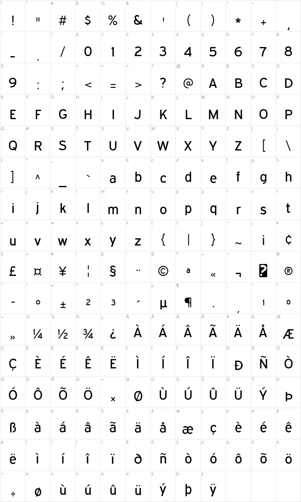 ExpresswayRg-Regularfont character map