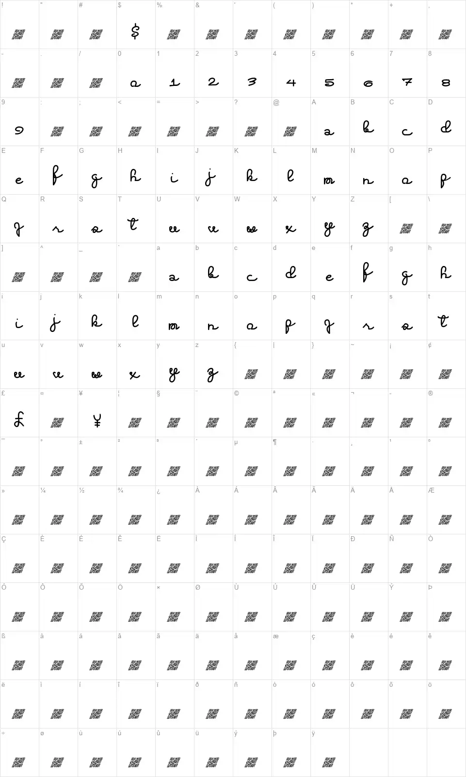 Extra Highsfont character map