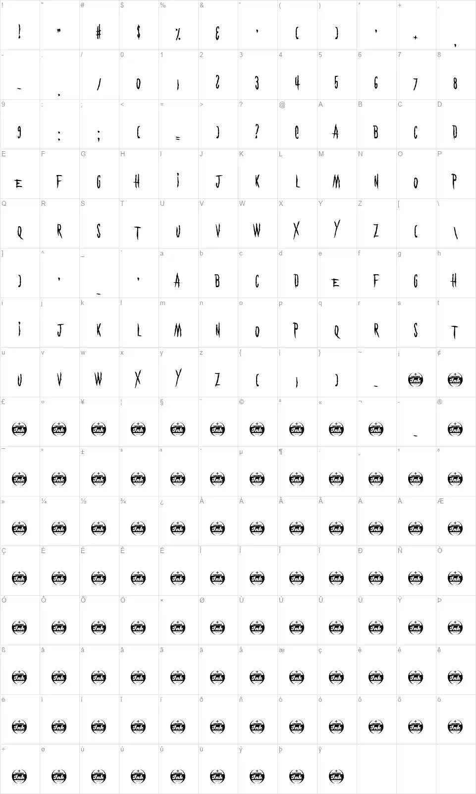 Eyes Wide Suicidefont character map