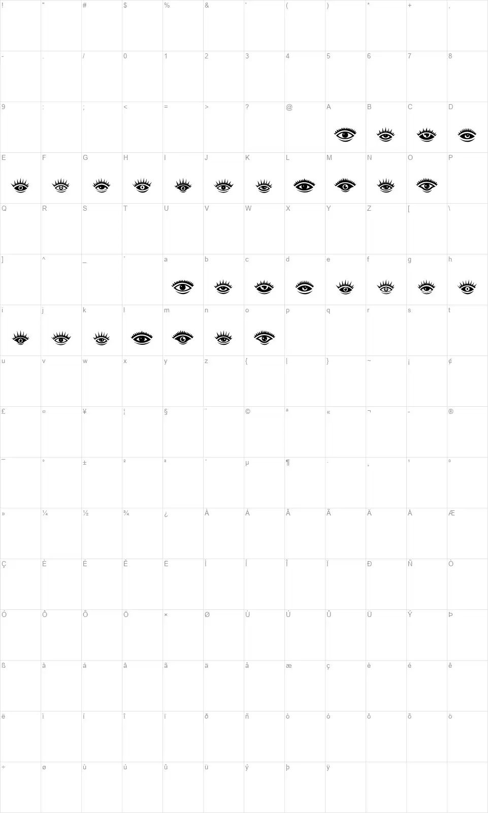 Eyezfont character map