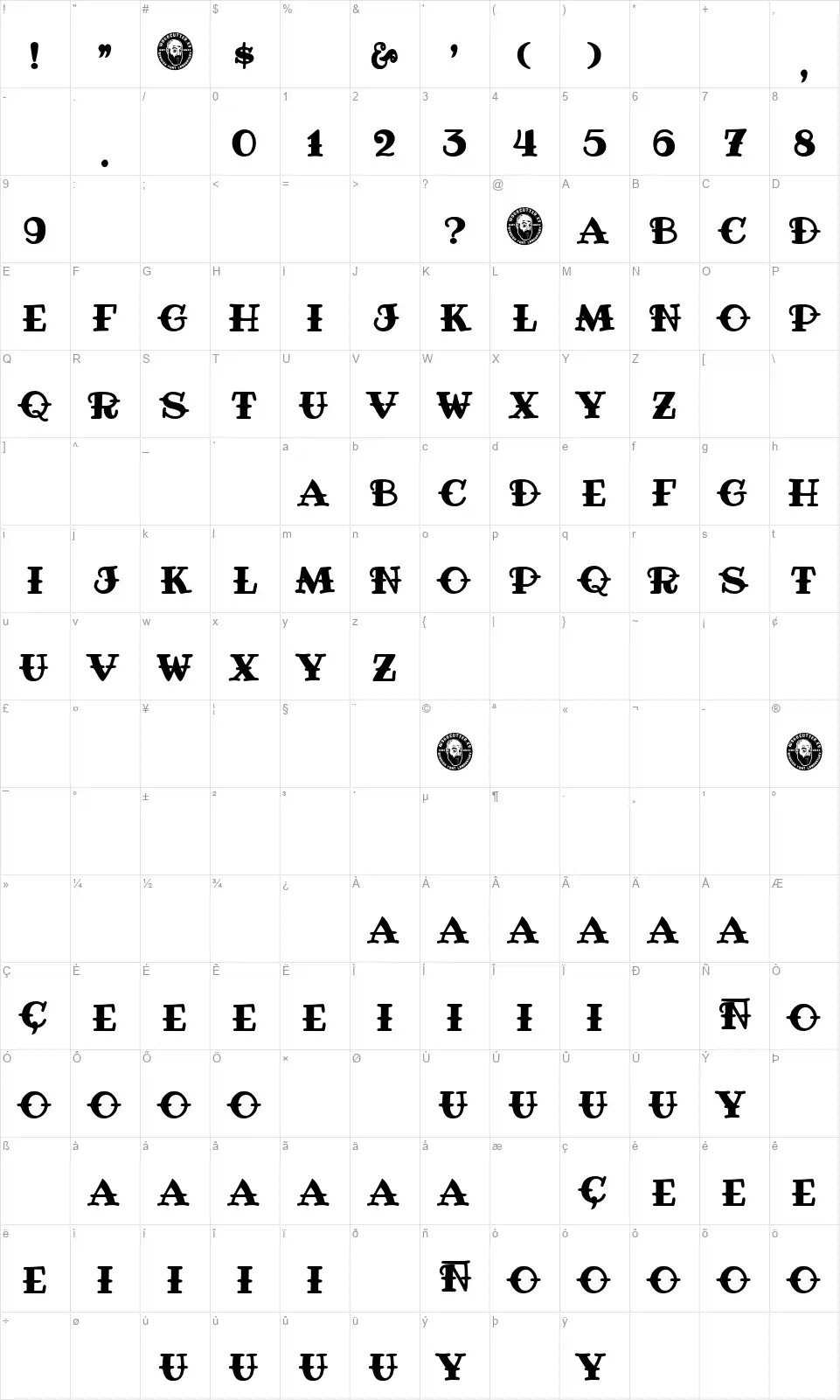 F.T.W. since 1974font character map