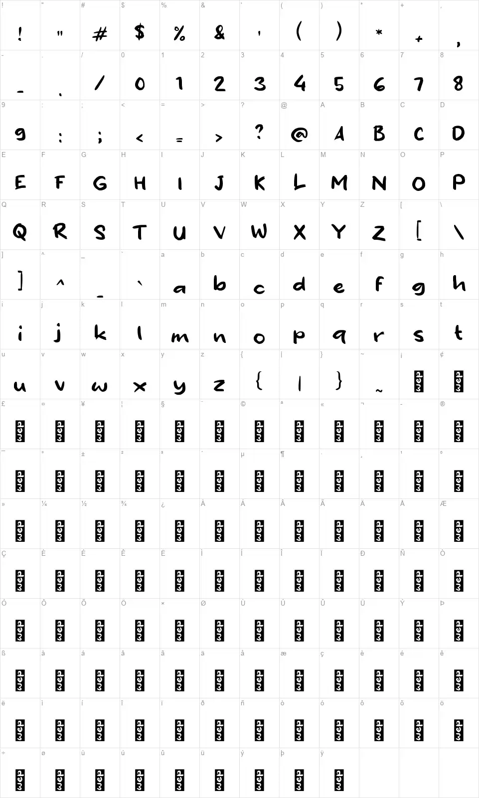 f Fanbasefont character map