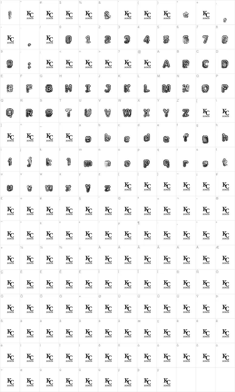 Faded Memoryfont character map