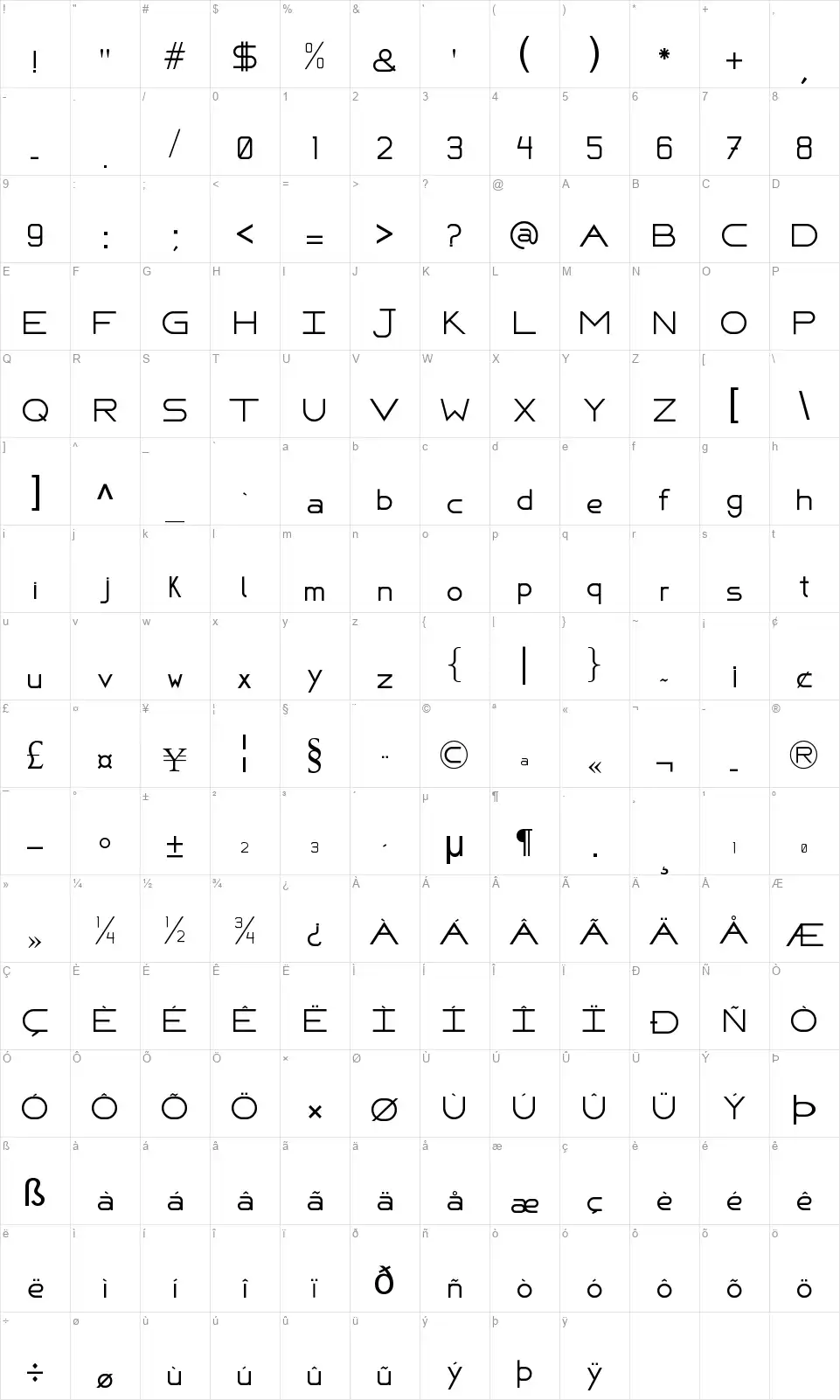 Fafers Technicalfont character map