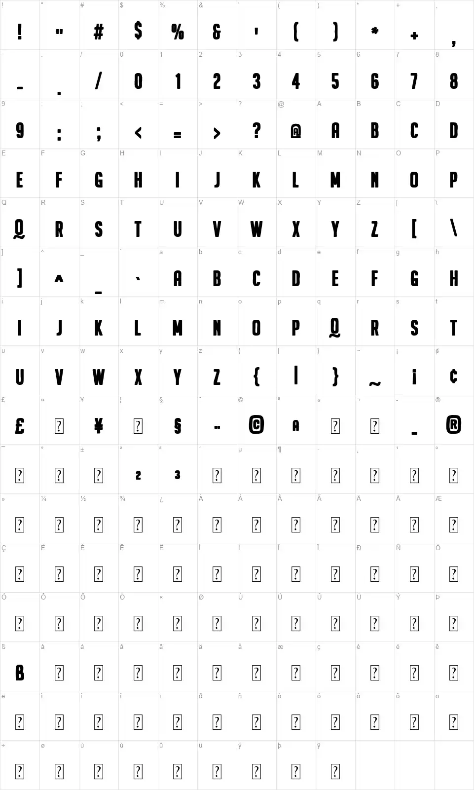 Fannabellafont character map