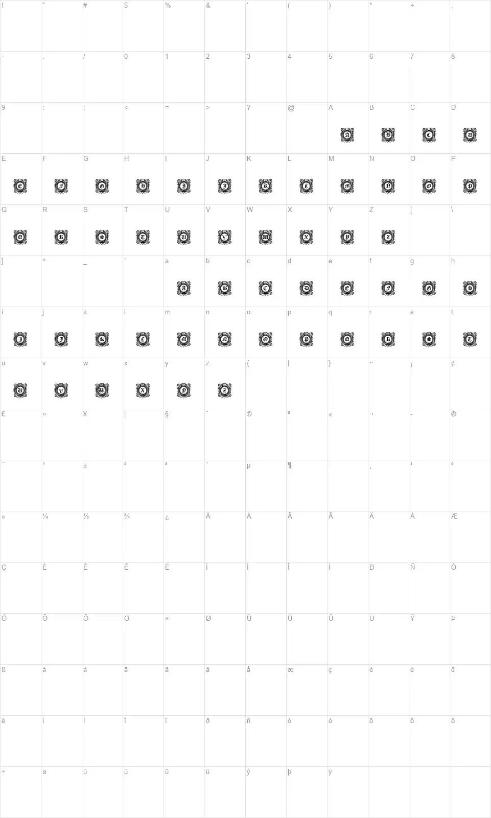 Fantasy Capitalsfont character map