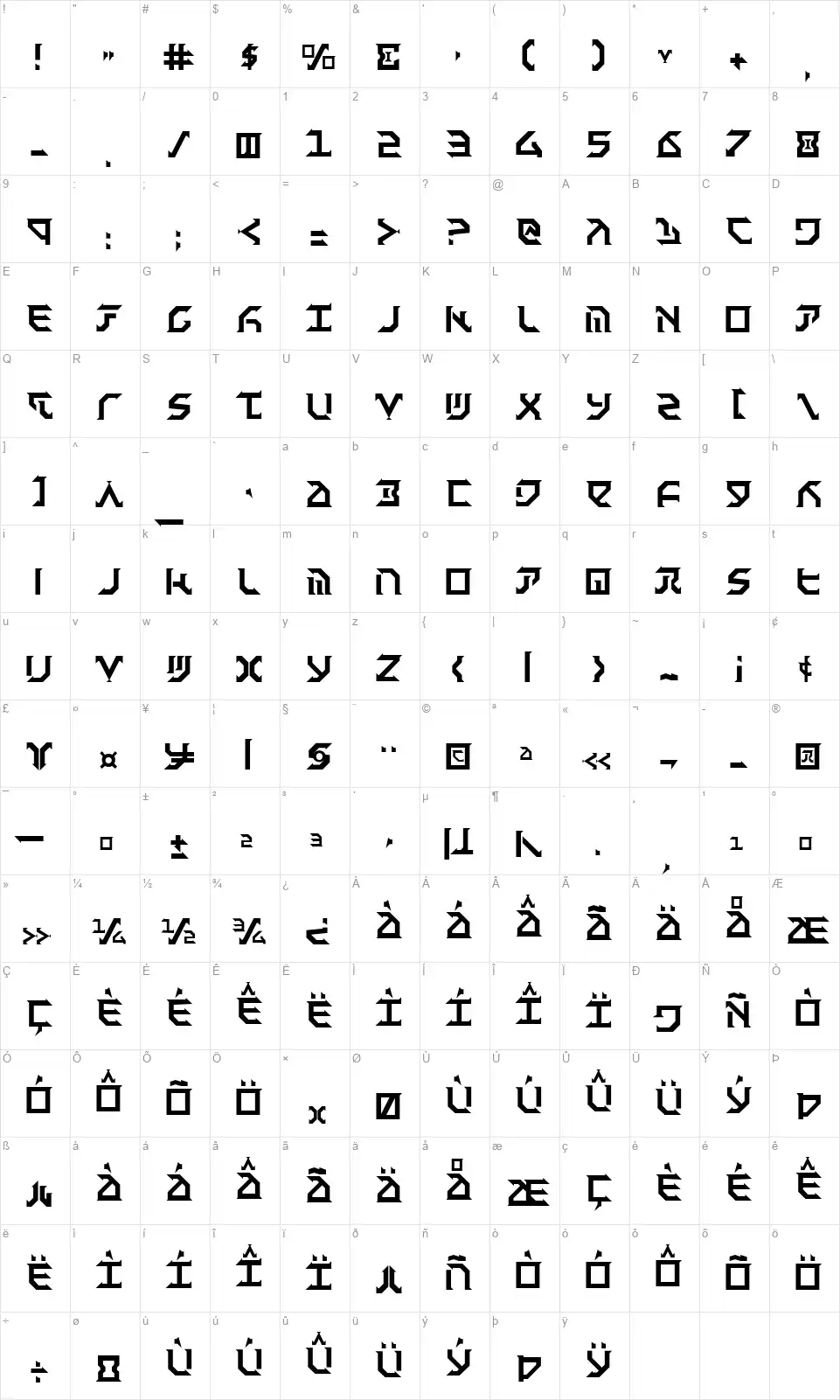 Fantazianfont character map
