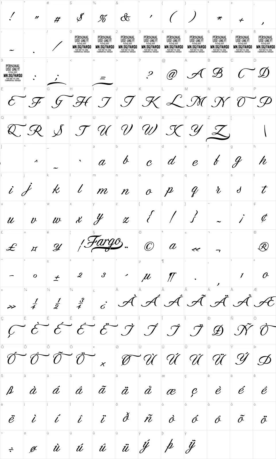 Fargofont character map