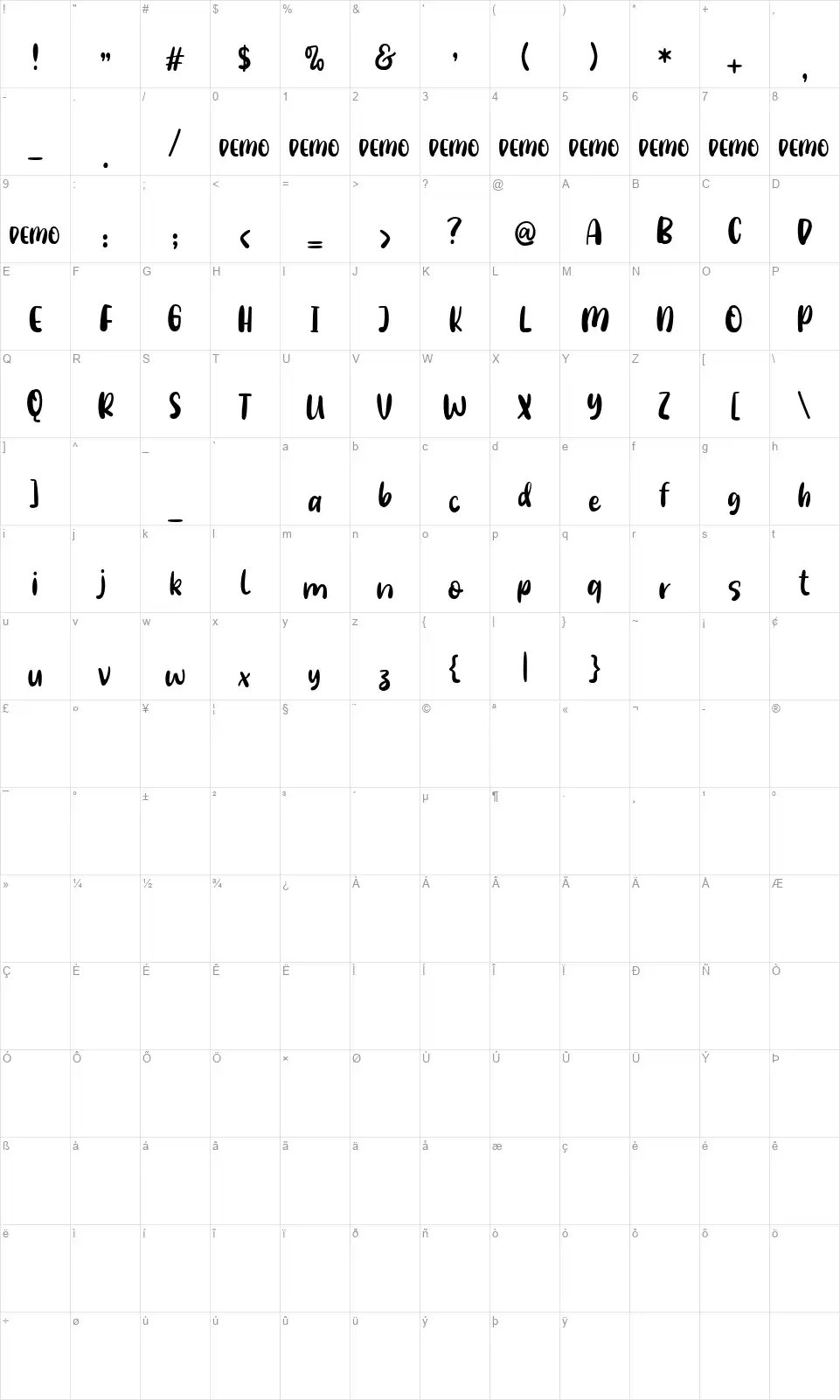 Farm Days Outfont character map
