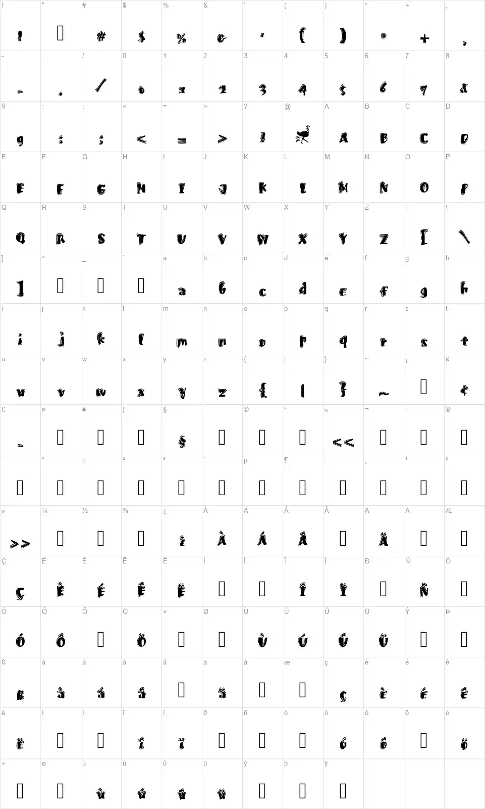 Fast Ostrichfont character map