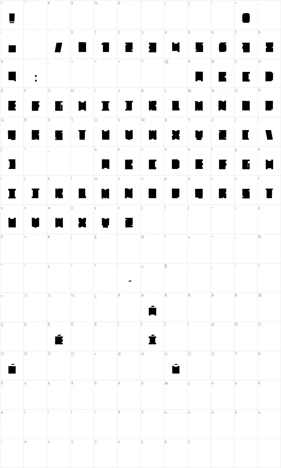 Fat Brossfont character map
