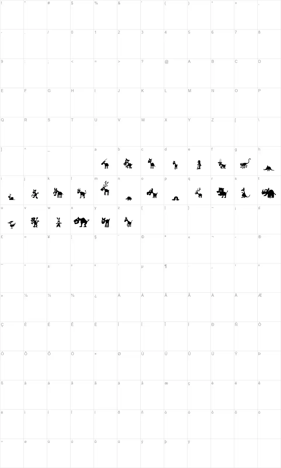 FE Win Pets 1font character map