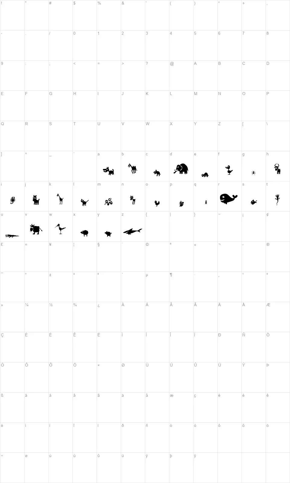 FE Win Pets 2font character map