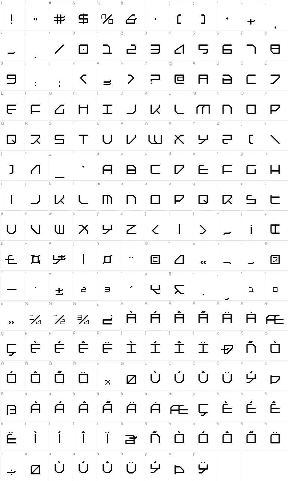 Federapolisfont character map