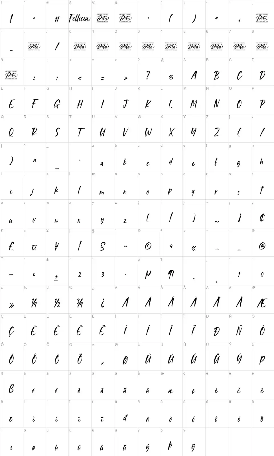 Felliciafont character map