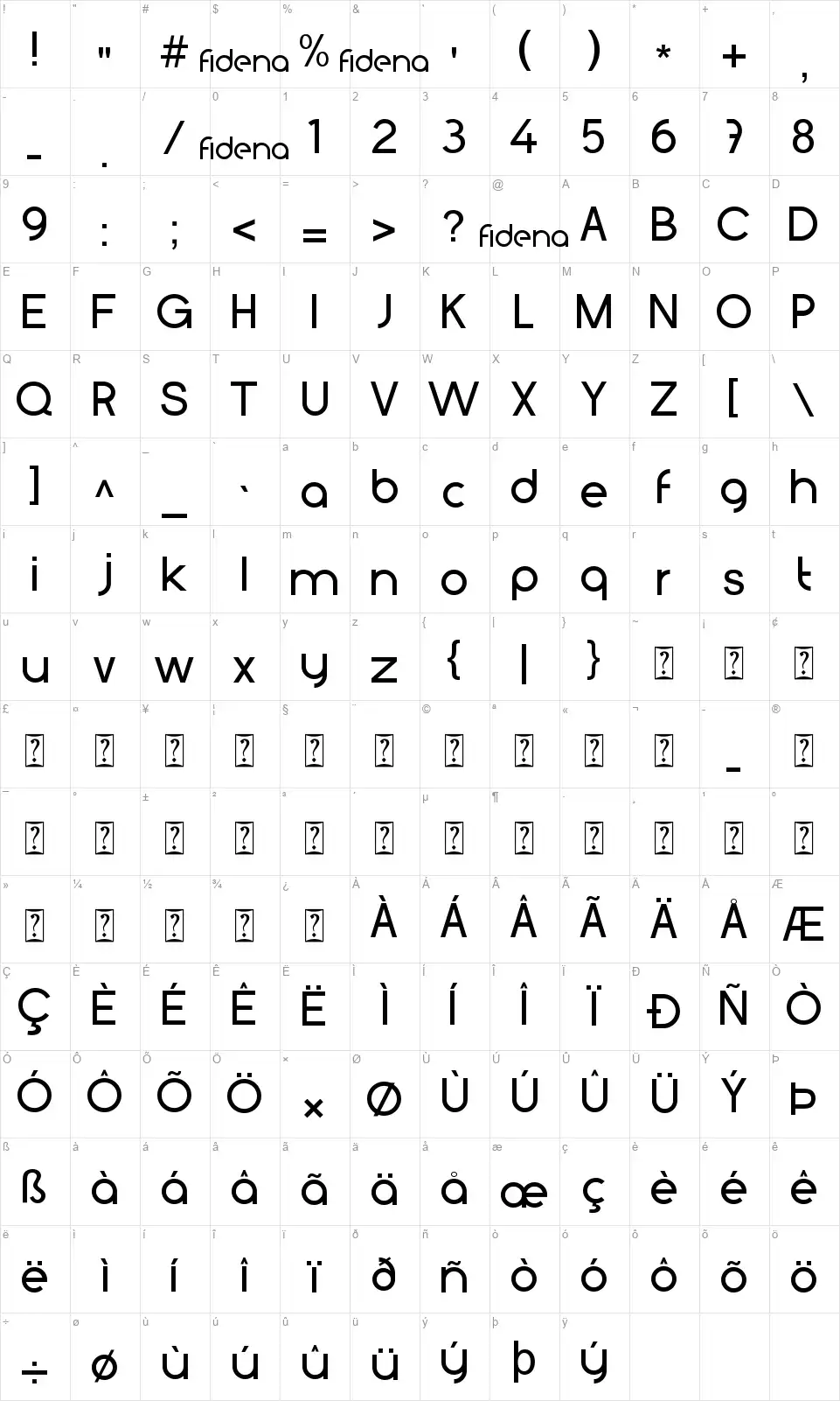 Fidenafont character map