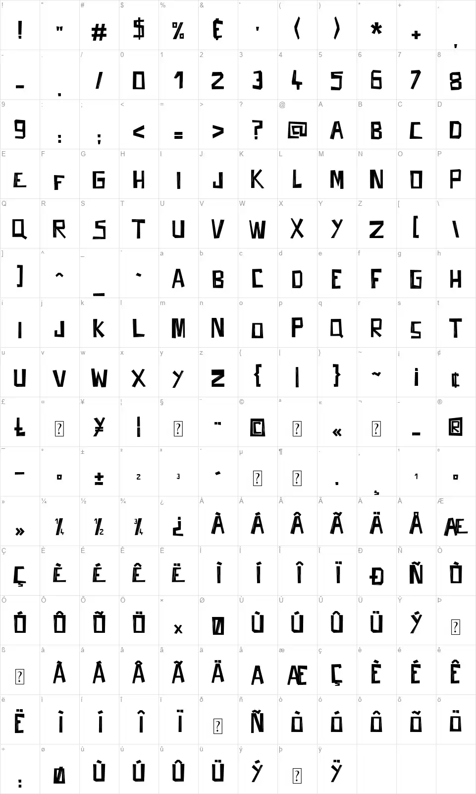 Fifties Moviesfont character map