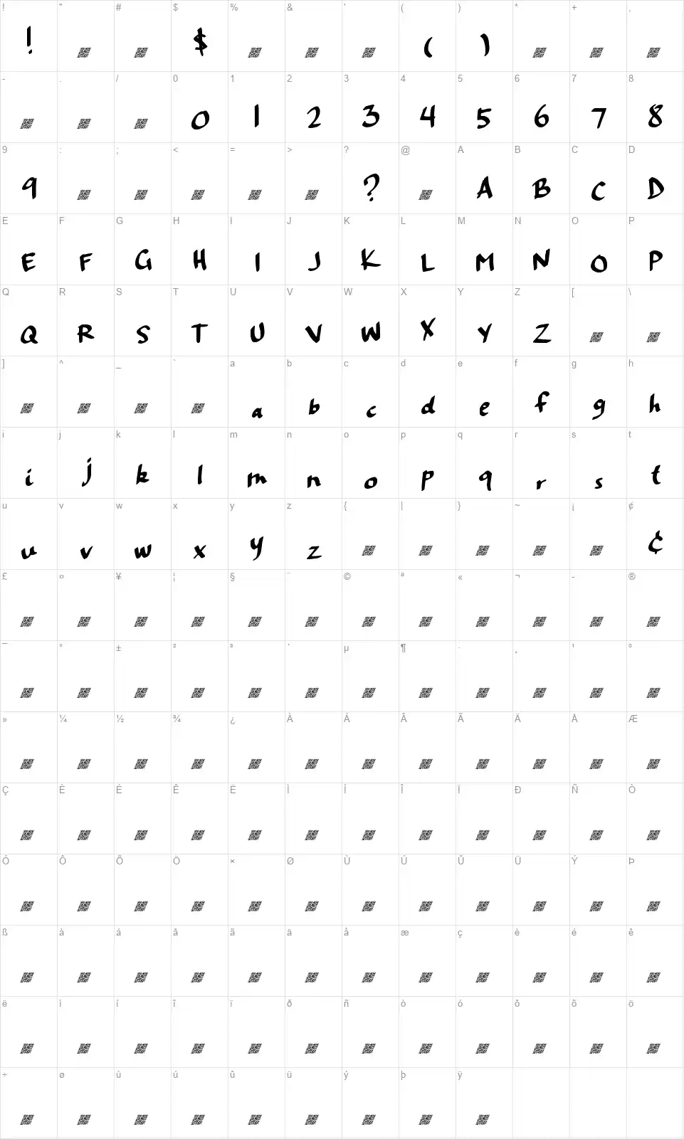 Fifty Shadows DTfont character map