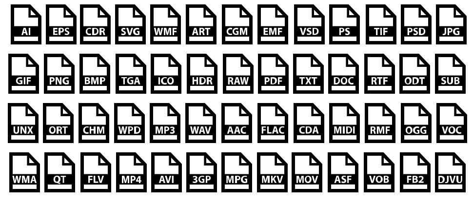 File Types font specimens