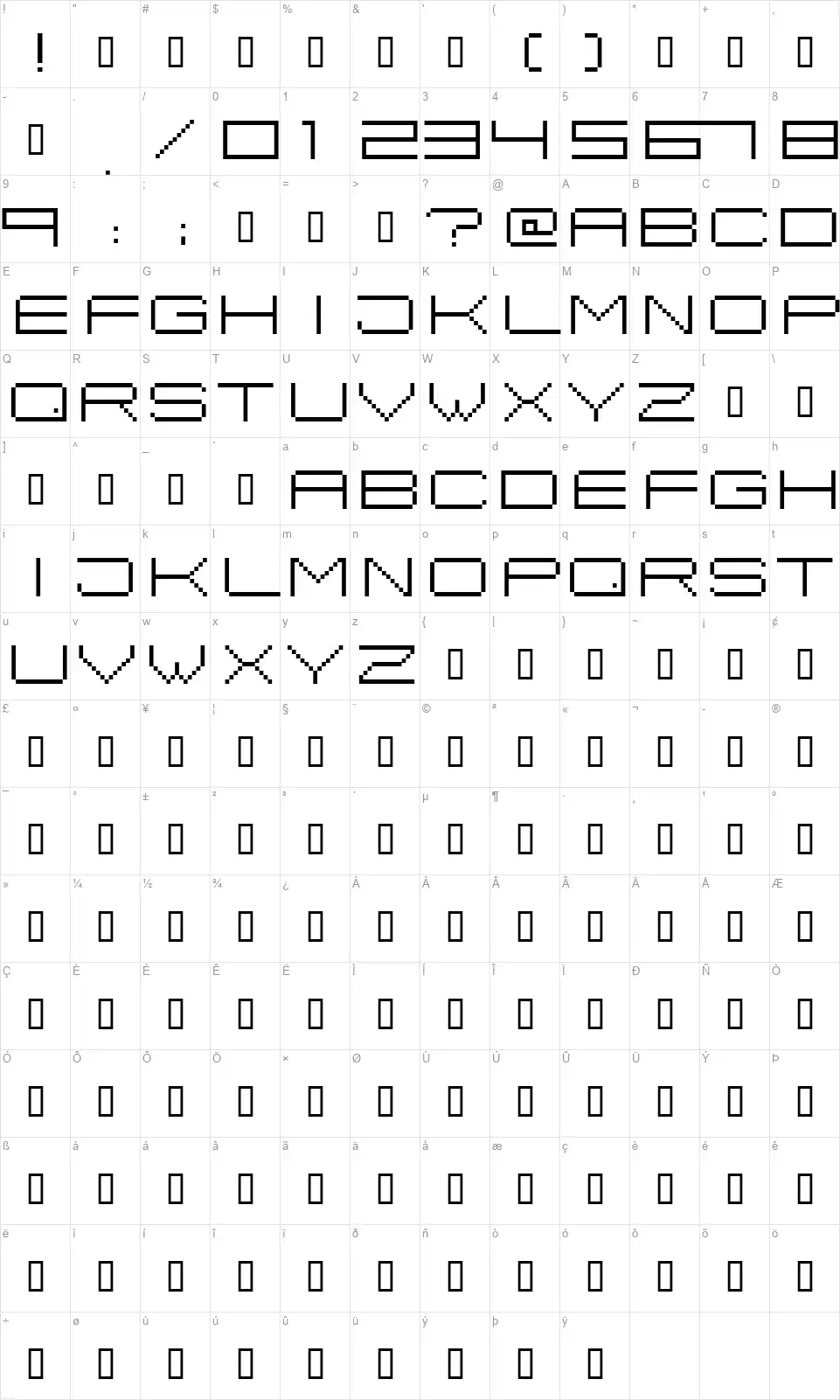 Fisk Bitmap Nr2font character map