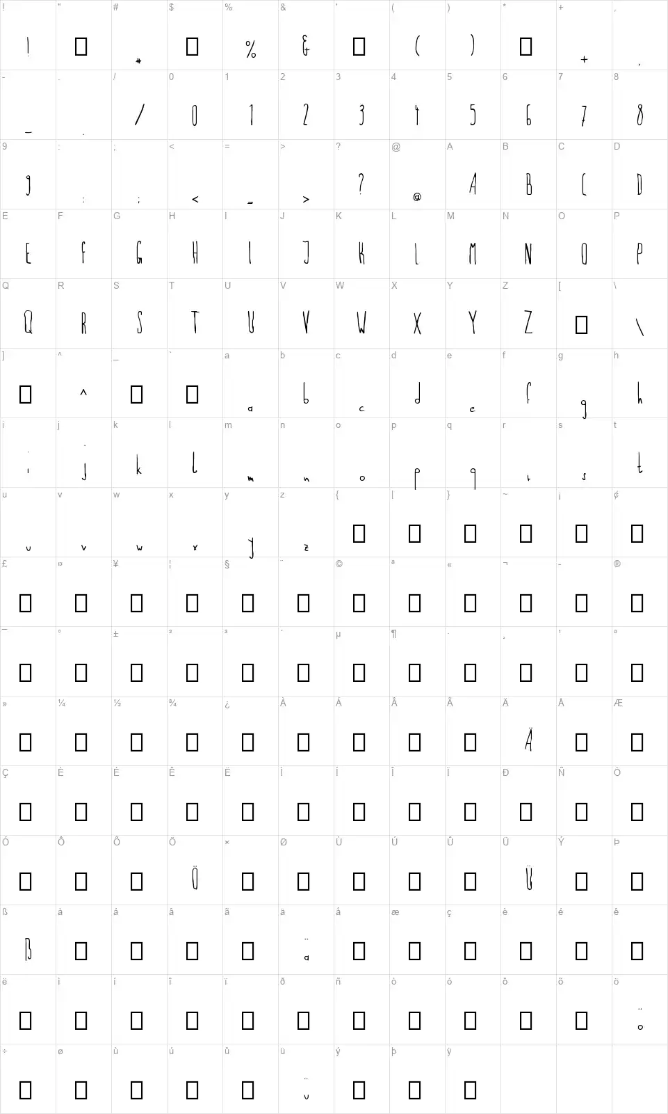 Flamingo 54font character map