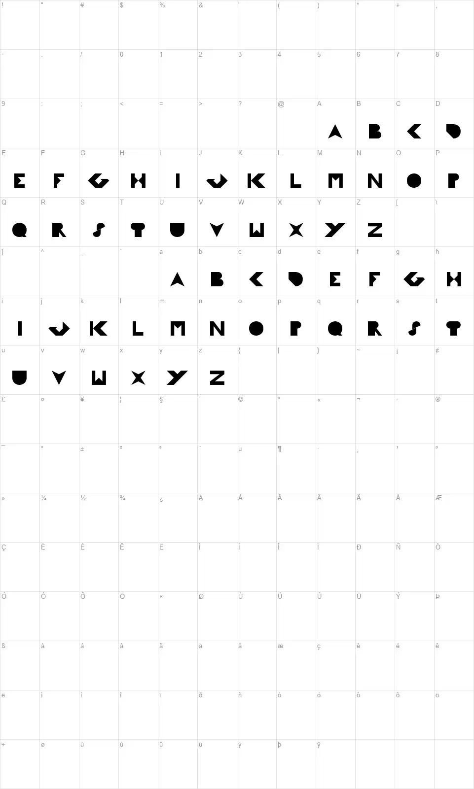 Flight Sterwadessfont character map