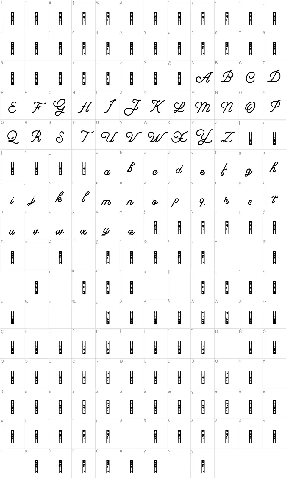 Floristafont character map