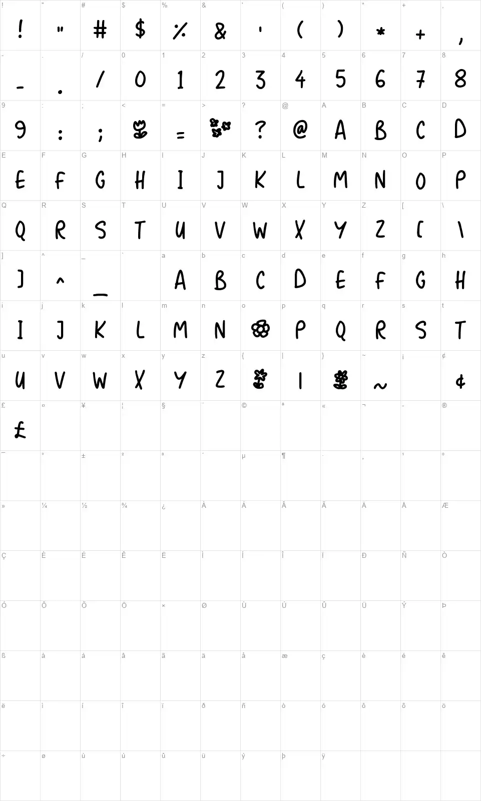 Flower Powersfont character map