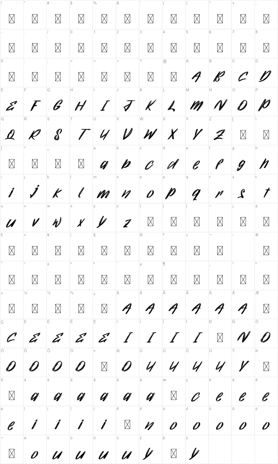 Flowsandfont character map