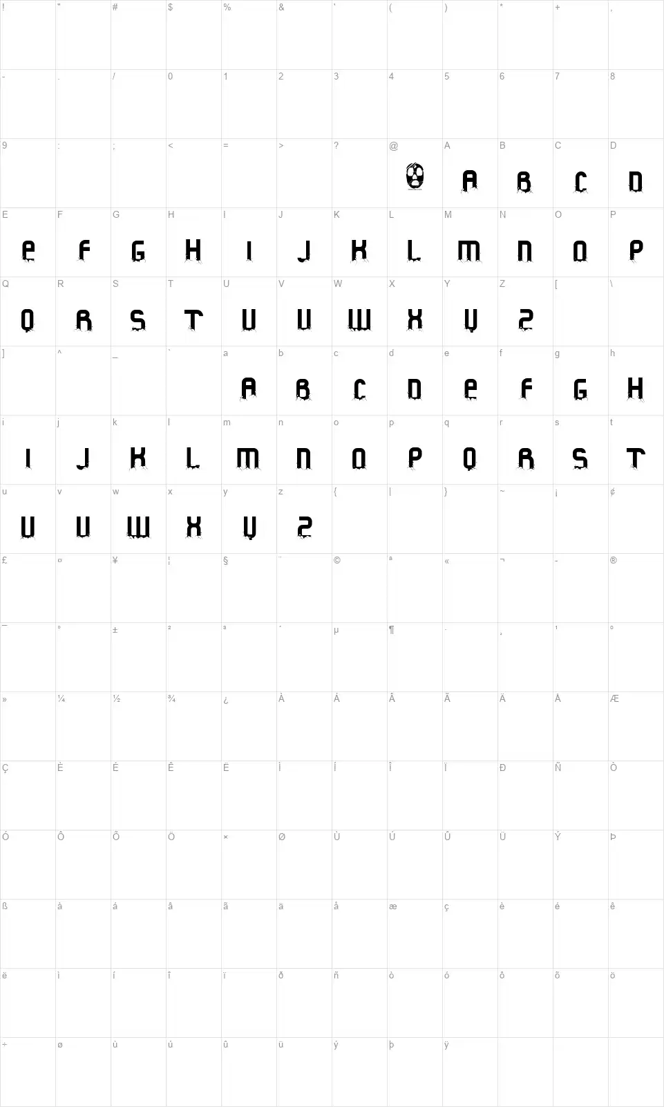 Fluid Christmasfont character map